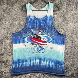 Vintage Dr. Suess Swim Cover Up One Size Blue White Tie Dye Racerback Tank Top